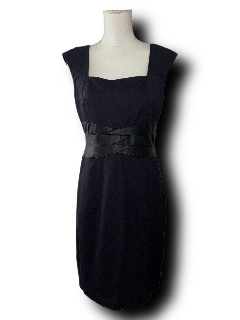 Maggy London Square-Neck Sheath Dress with Faux  Leather Waist